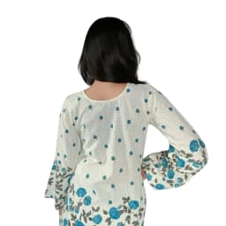 Women's White & Blue Floral Cotton Short Kurti | Printed Casual Ethnic Top | Evorece - view 4
