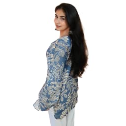Women's Blue Cotton Printed Kurti with Bell Sleeves | Casual Ethnic Top | Evorece - view 3