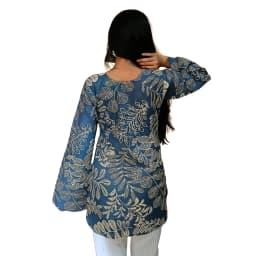 Women's Blue Cotton Printed Kurti with Bell Sleeves | Casual Ethnic Top | Evorece - view 4