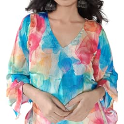 Women's Multicolor Abstract Muslin Top with Slit Sleeves | Printed Casual Top | Evorece - view 2