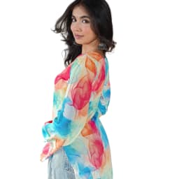 Women's Multicolor Abstract Muslin Top with Slit Sleeves | Printed Casual Top | Evorece - view 3