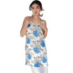 Women's White Floral Muslin Halter Neck Kurti | Sleeveless Printed Summer Kurti | Evorece - view 1