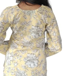 Women's Pastel Yellow Floral Cotton Kurti with Bishop Sleeves | Evorece - view 4