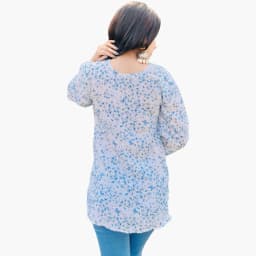 Women's Sky Blue Floral Muslin Short Kurti | Lightweight Printed Casual Top | Evorece - view 3