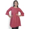 Women's Rose Pink Cotton Flared Peplum Top with Bell Sleeves | Evorece