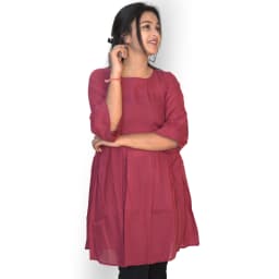 Women's Rose Pink Cotton Flared Peplum Top with Bell Sleeves | Evorece - view 3