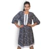 Women's Black Floral Cotton Flared Kurti Dress with Puff Sleeves | Evorece