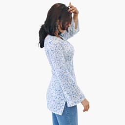 Women's Sky Blue Floral Muslin Short Kurti | Lightweight Printed Casual Top | Evorece - view 2