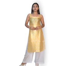 Women's Yellow Rayon Kurta Set with White Palazzo | Sleeveless Ethnic Co-ord Set | Evorece - view 1