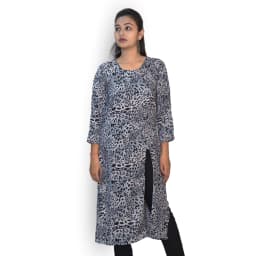 Women's Grey Muslin Printed Straight Kurti with Front Slit | Evorece - view 2