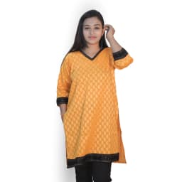 Women's Mustard Cotton Short Kurti with V-Neck & Lace Detail | Evorece - view 1