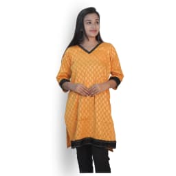 Women's Mustard Cotton Short Kurti with V-Neck & Lace Detail | Evorece - view 3