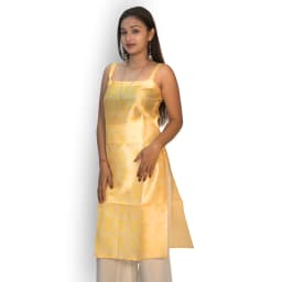 Women's Yellow Rayon Kurta Set with White Palazzo | Sleeveless Ethnic Co-ord Set | Evorece - view 2
