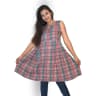 Women's Pink Checked Cotton Flared Kurti Dress | Sleeveless Casual Wear | Evorece