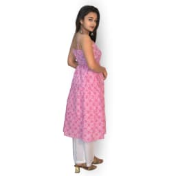 Women's Pink Cotton Flared Maxi Kurti | Sleeveless Ethnic Summer Wear | Evorece - view 2