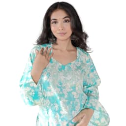 Women's Aqua Blue Floral Rayon Short Kurti | Printed Casual Top | Evorece - view 2