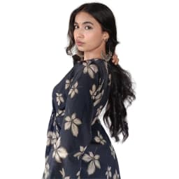 Women's Black Muslin Floral Wrap Kurti | V-Neck Tie-Waist Printed Kurti | Evorece - view 3