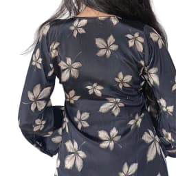 Women's Black Muslin Floral Wrap Kurti | V-Neck Tie-Waist Printed Kurti | Evorece - view 4