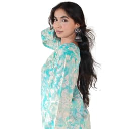 Women's Aqua Blue Floral Rayon Short Kurti | Printed Casual Top | Evorece - view 3