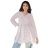 Women's Blush Pink Cotton Flared Peplum Short Kurti with V-Neck | Evorece