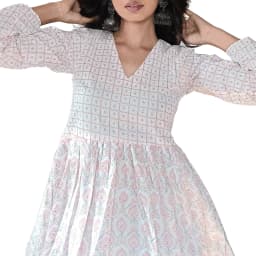 Women's Blush Pink Cotton Flared Peplum Short Kurti with V-Neck | Evorece - view 2