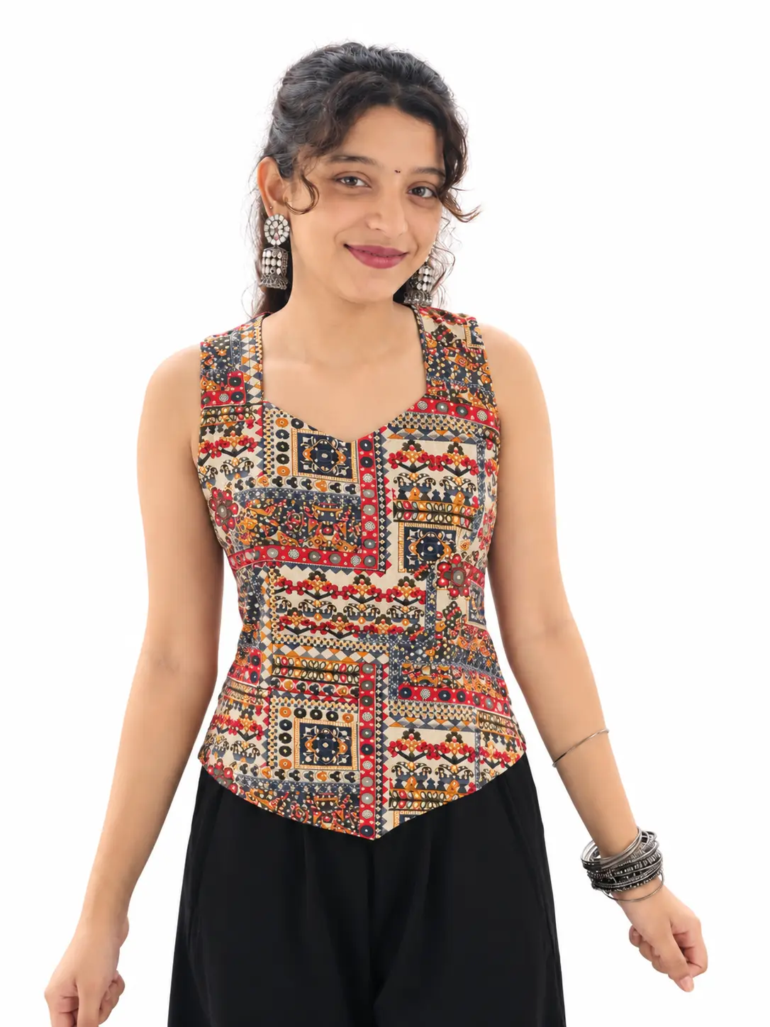 Women's Pure Cotton Printed Corset Top with Tie-Up Back