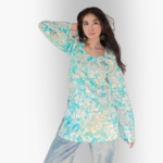 Sea Green Printed Short Kurti