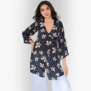 Printed Black Wrap Kurta By Evorece
