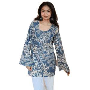 Floral Print Blue Short Kurti