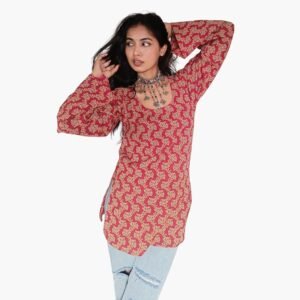 Maroon Printed Short Kurti